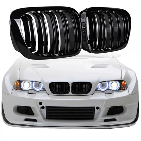 Griglia Anteriore Doppia Lucida M4 Look 2 Pezzi per BMW 3 E46 99-03 Coupe Cabrio