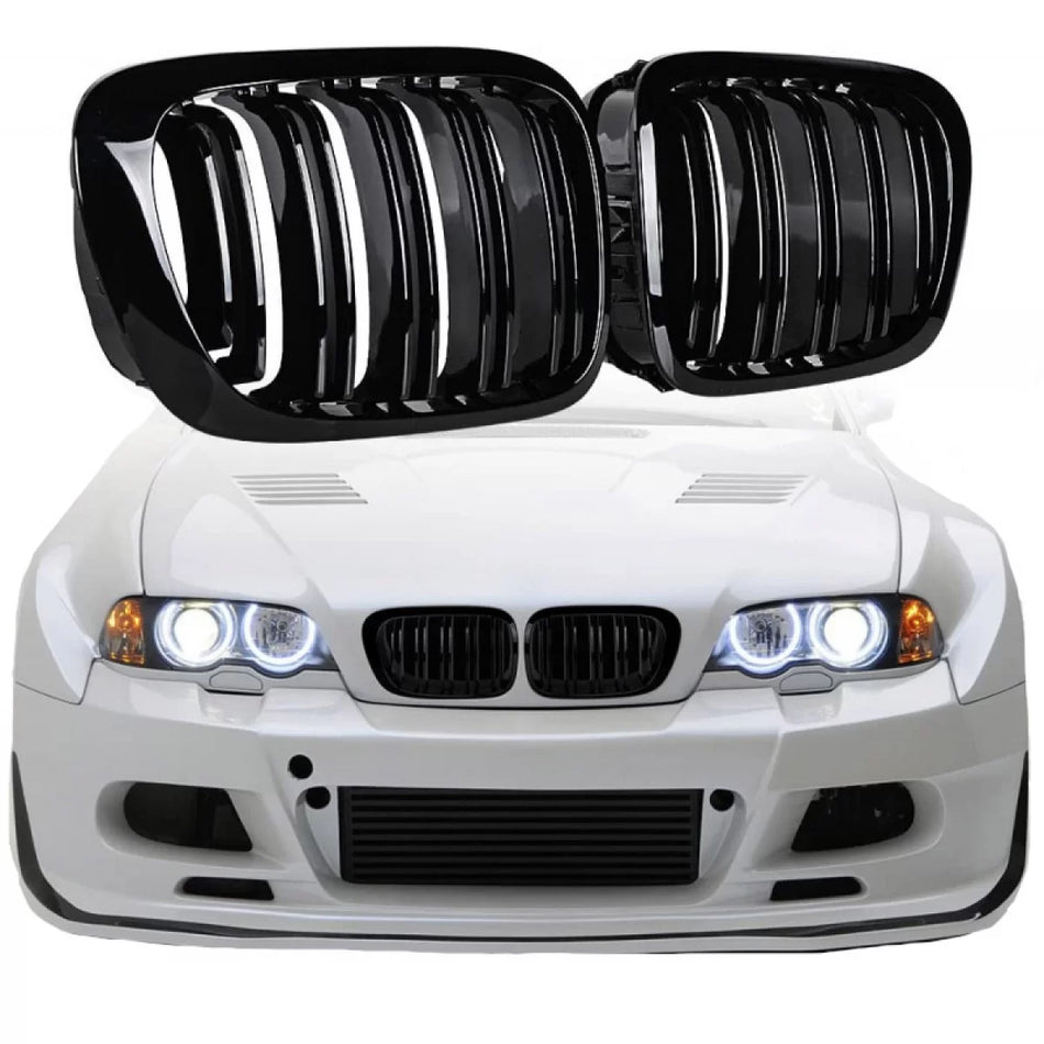 Griglia Anteriore Doppia Lucida M4 Look 2 Pezzi per BMW 3 E46 99-03 Coupe Cabrio