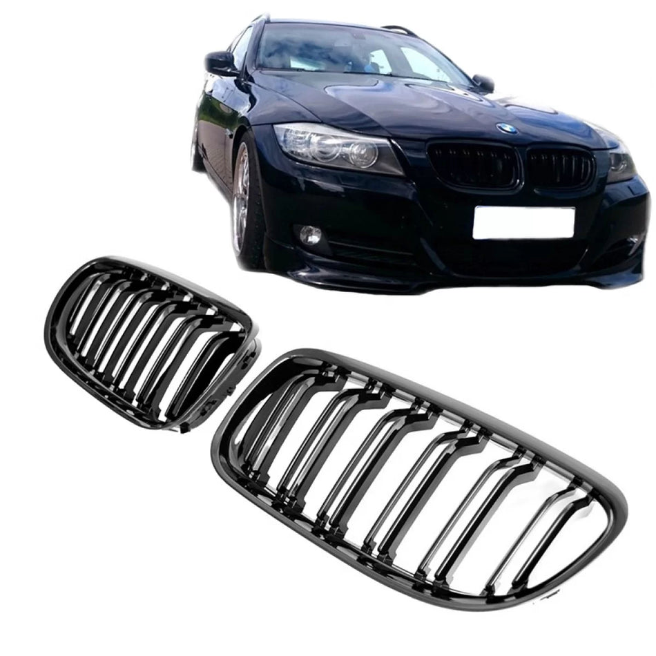 Griglia Anteriore Doppia Lucida M4 Look 2 Pezzi per BMW 3 E90 E91 08-11