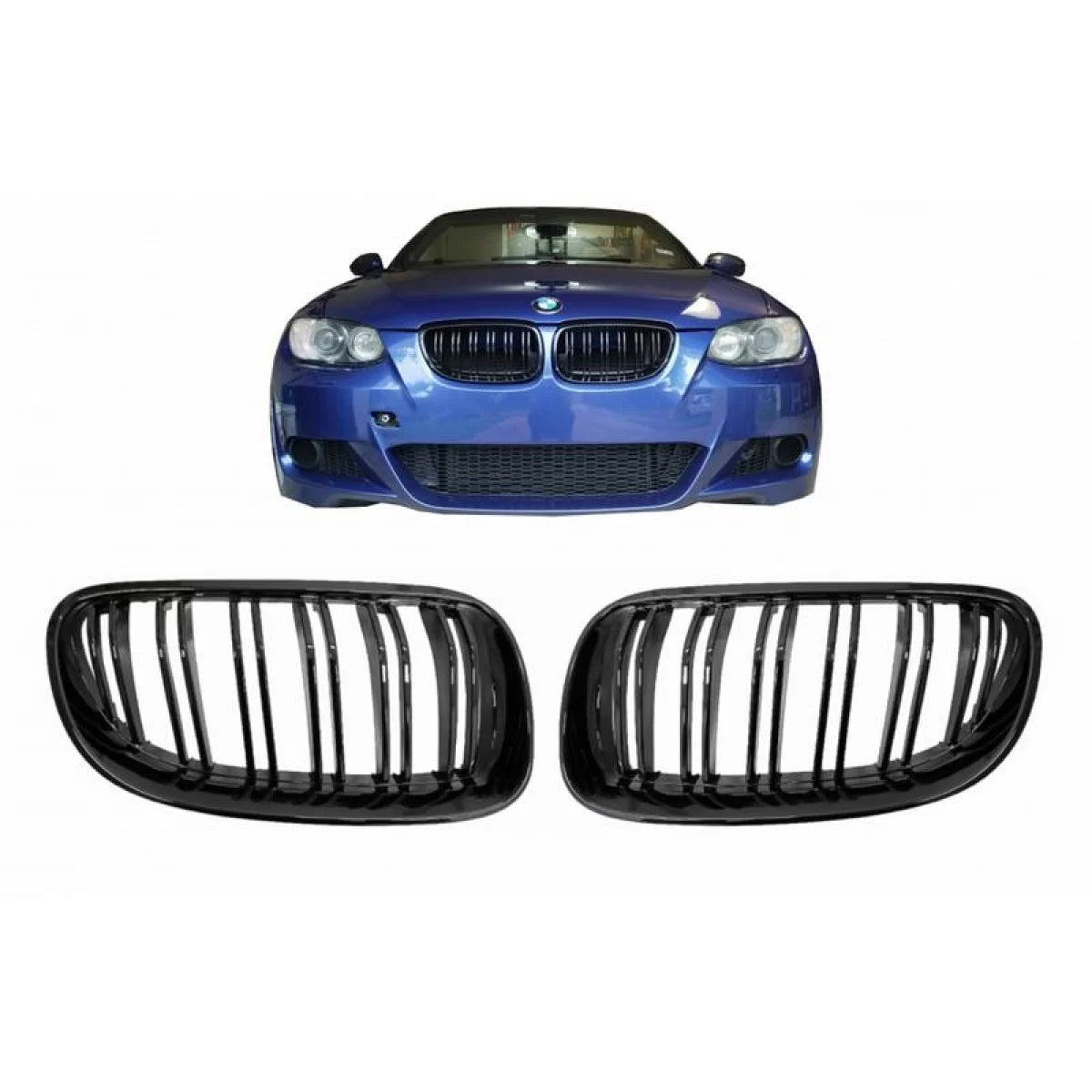 Griglia Anteriore Doppia Lucida Nera M4 Look per BMW 3 E92 E93 06-11 2 Pz