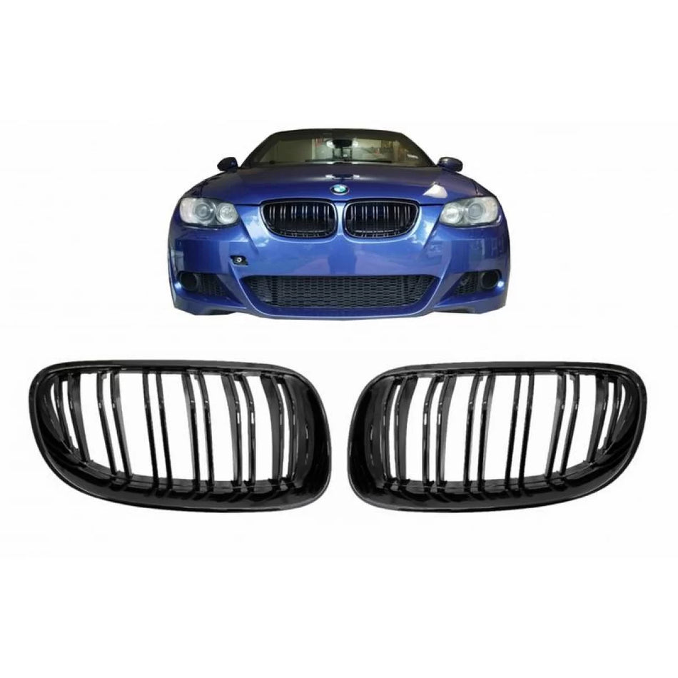 Griglia Anteriore Doppia Lucida Nera M4 Look per BMW 3 E92 E93 06-11 2 Pz