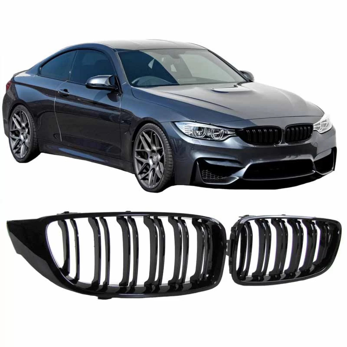 Griglia Anteriore Doppia Lucida Nera M4 Look per BMW Serie 4 F32 F33 F36 13-16