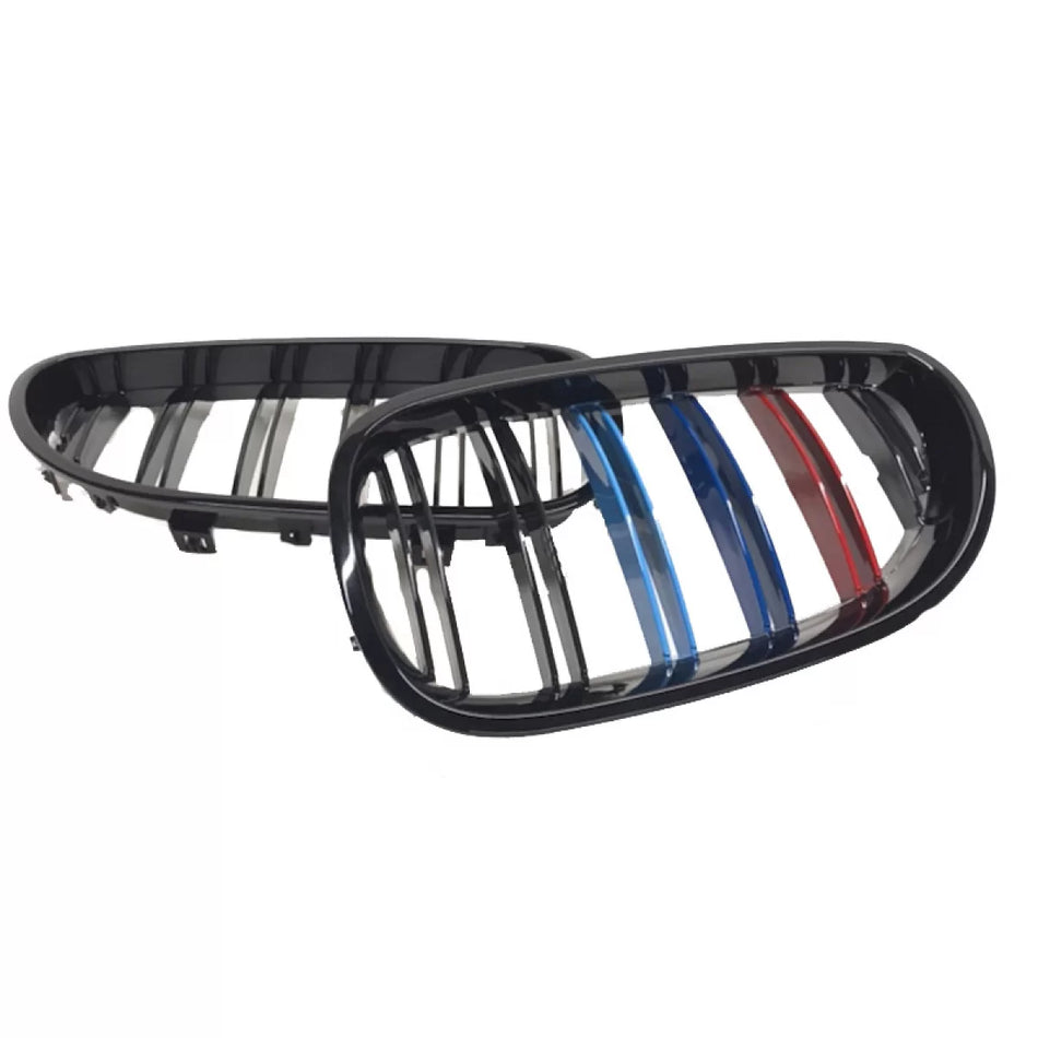 Griglia Anteriore Doppia Tri-colore Lucida per BMW 5 E60 03-11 M4 Look 2 Pz