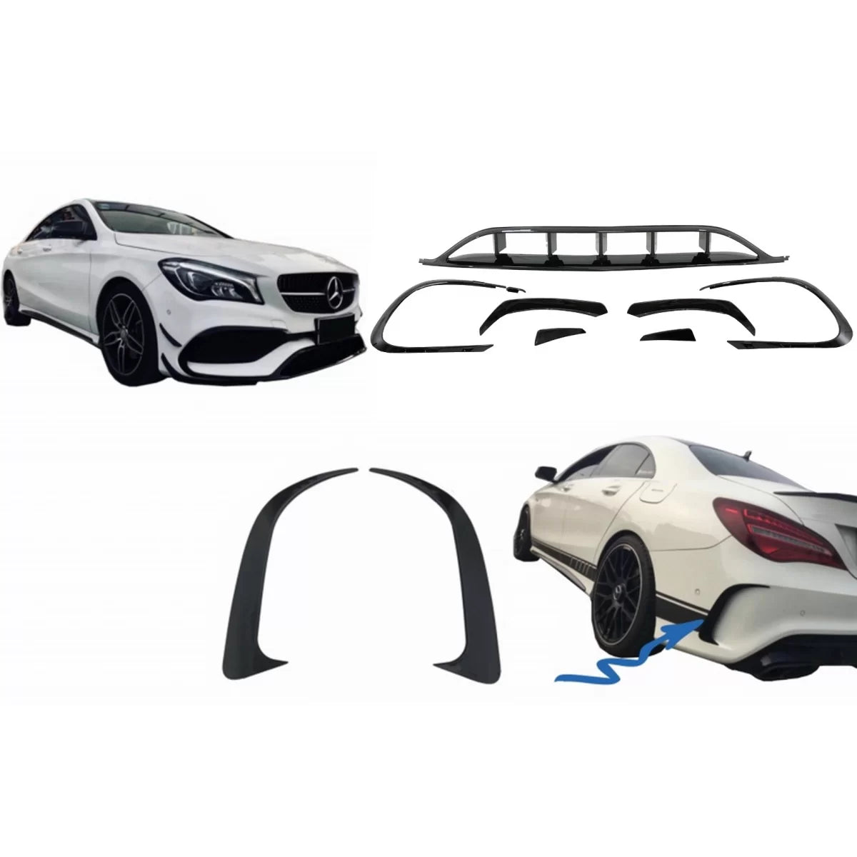 Alette Paraurti Anteriore e Posteriore Nere Mercedes CLA W117 Facelift 2016-2018