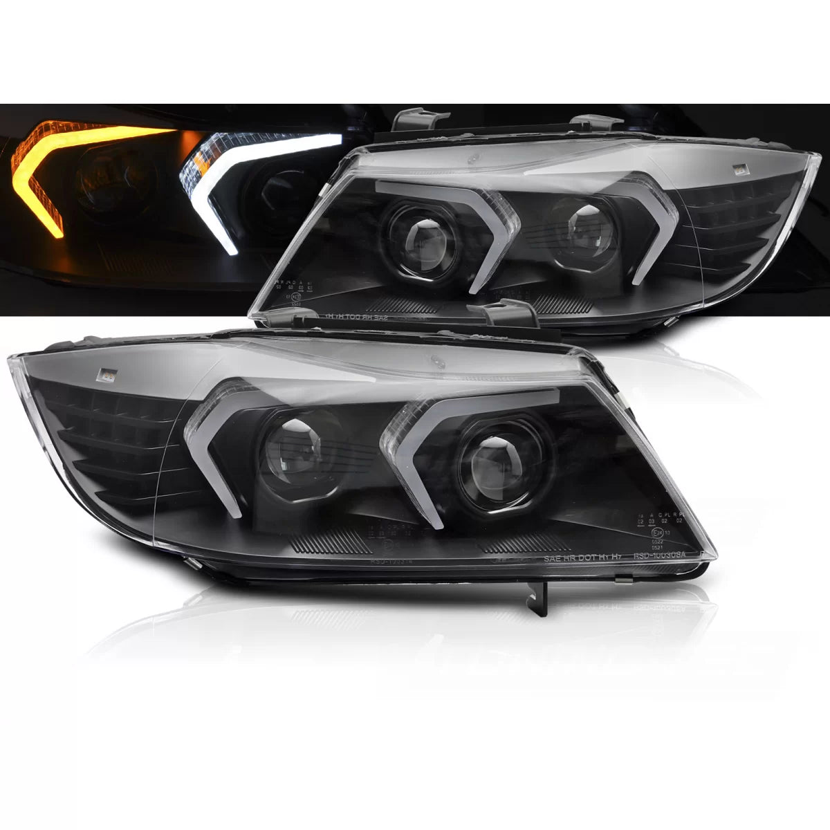 Fari Full LED Neri Anteriori per BMW E90 E91 05-08