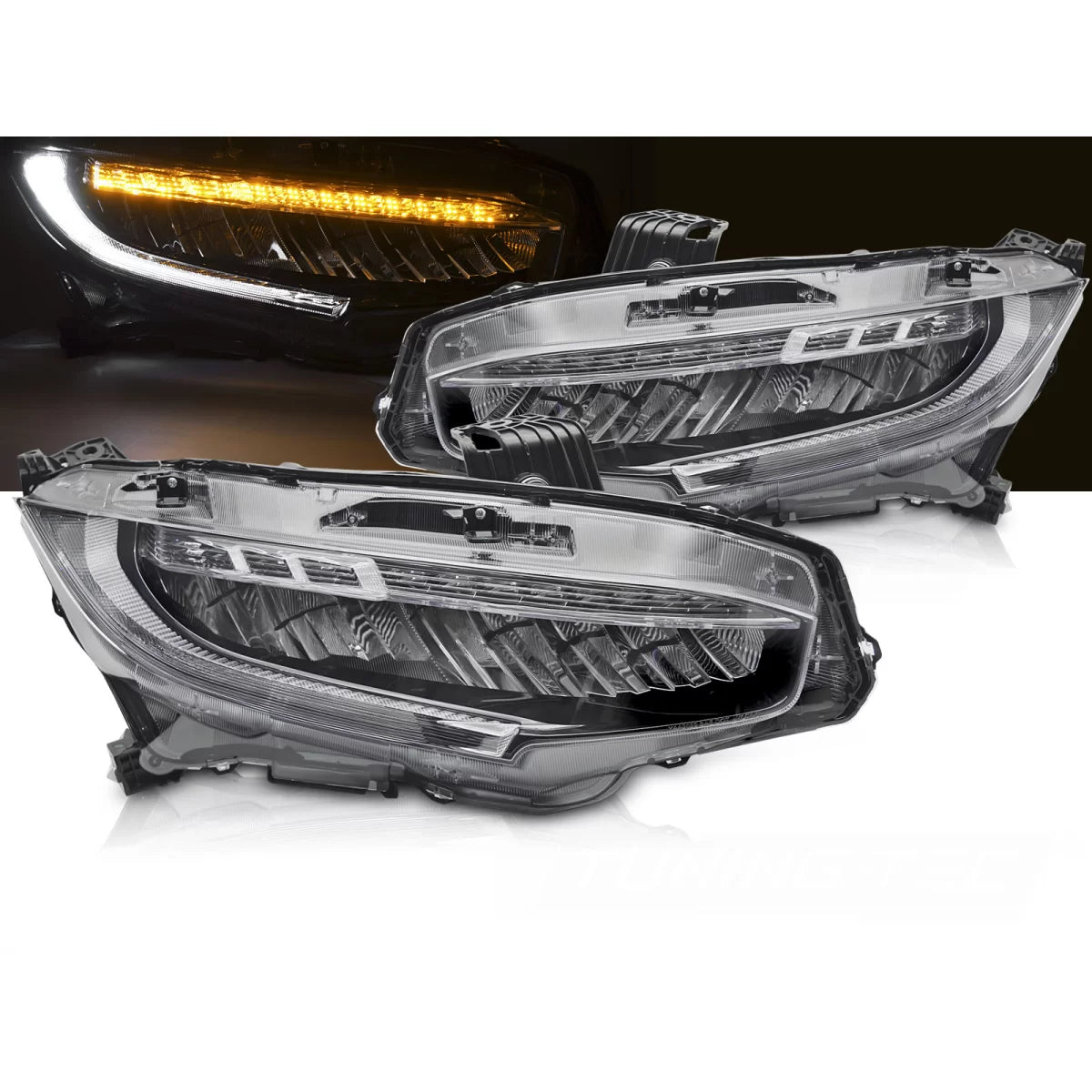 Fari Full LED Neri Anteriori per Honda Civic X 2016-2021
