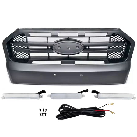 Griglia Anteriore con LED Doppia Barra Nera per Ford Ranger T7 16-19