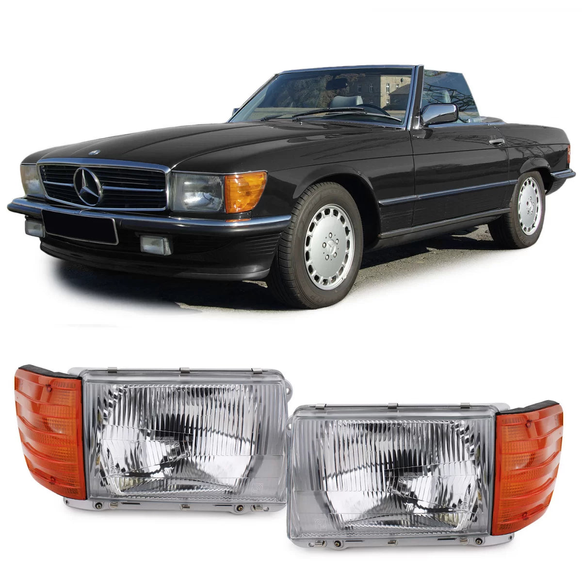 Fari Anteriori Senza Regolazione Altezza 6 Pin Dx e Sx per Mercedes SL R107 Slc