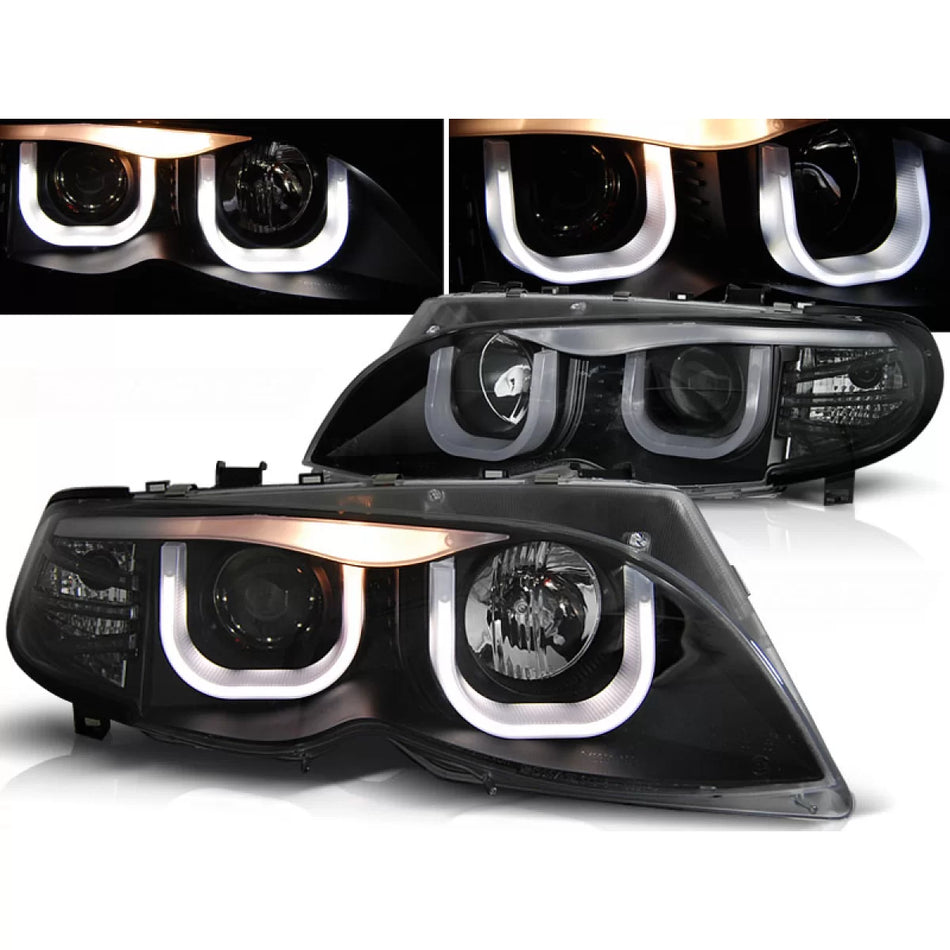 Fari Angel Eyes 3D Neri Anteriori BMW E46 09.01-03.05 S/t Nero