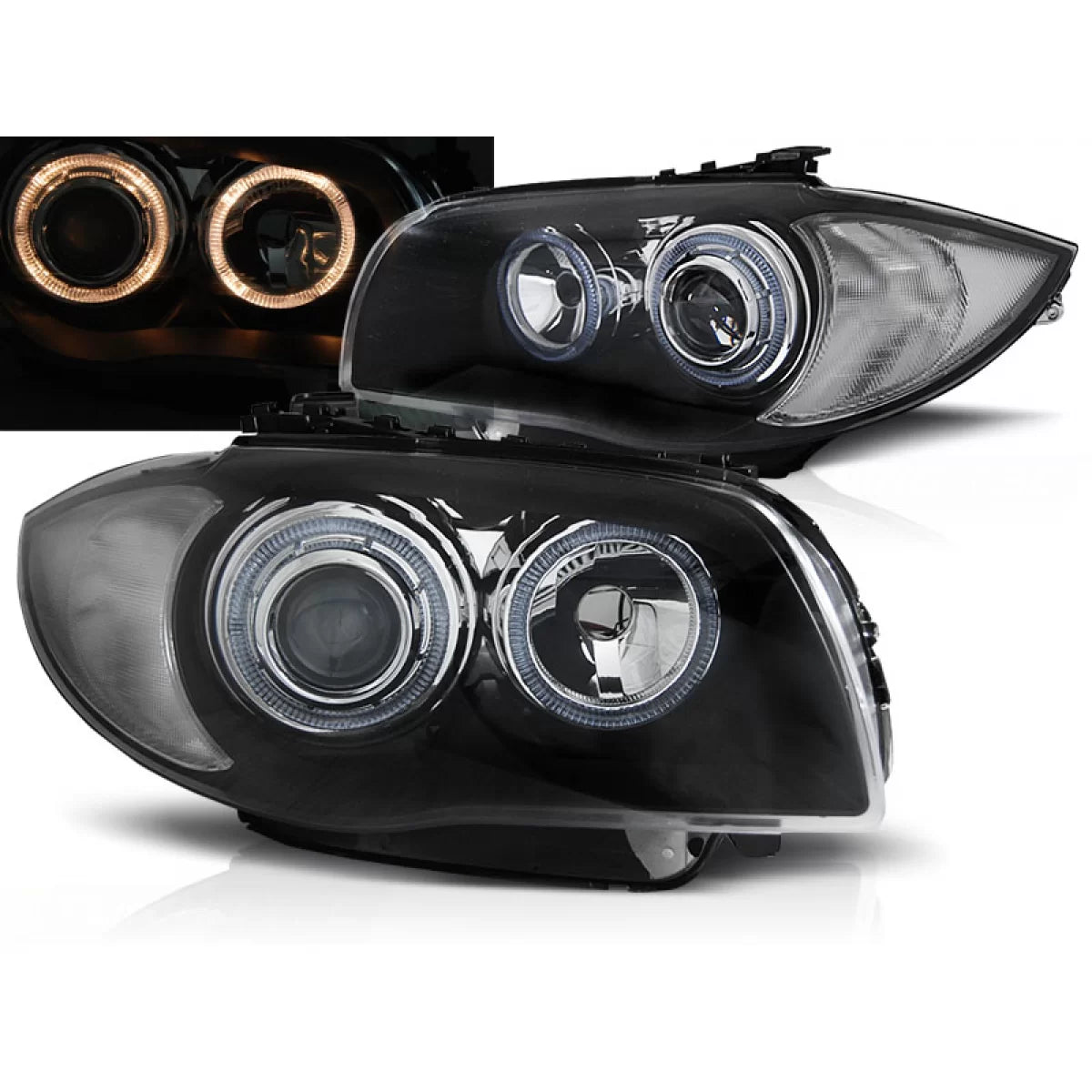 Fari Angel Eyes Neri Anteriori per BMW 1 E81 E82 E87 E88 04-11