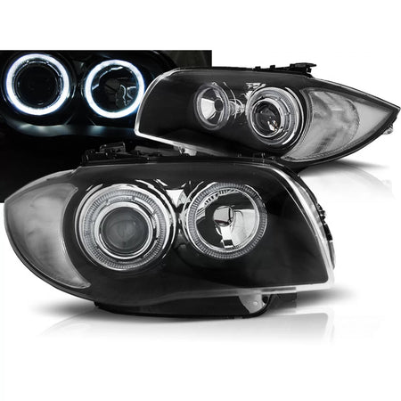 Fari Angel Eyes Neri Anteriori per BMW 1 E81 E82 E87 E88 04-11