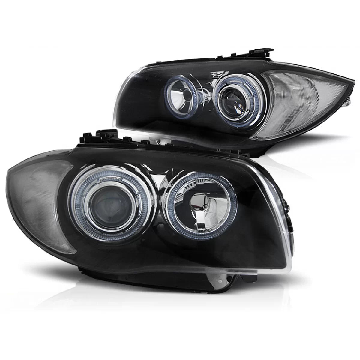 Fari Angel Eyes Neri Anteriori per BMW 1 E81 E82 E87 E88 04-11