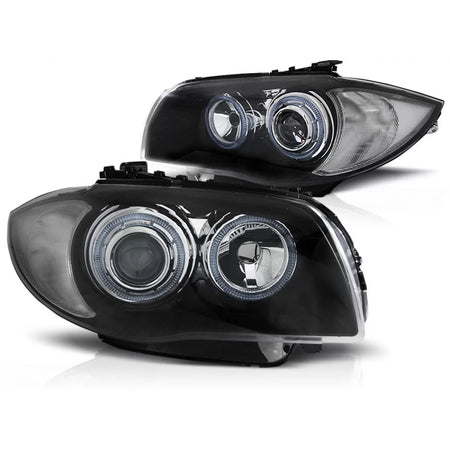 Fari Angel Eyes Neri Anteriori per BMW 1 E81 E82 E87 E88 04-11