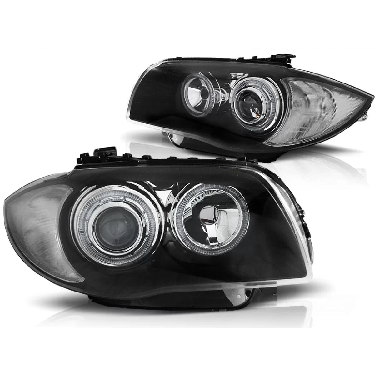 Fari Angel Eyes Neri Anteriori per BMW 1 E81 E82 E87 E88 04-11