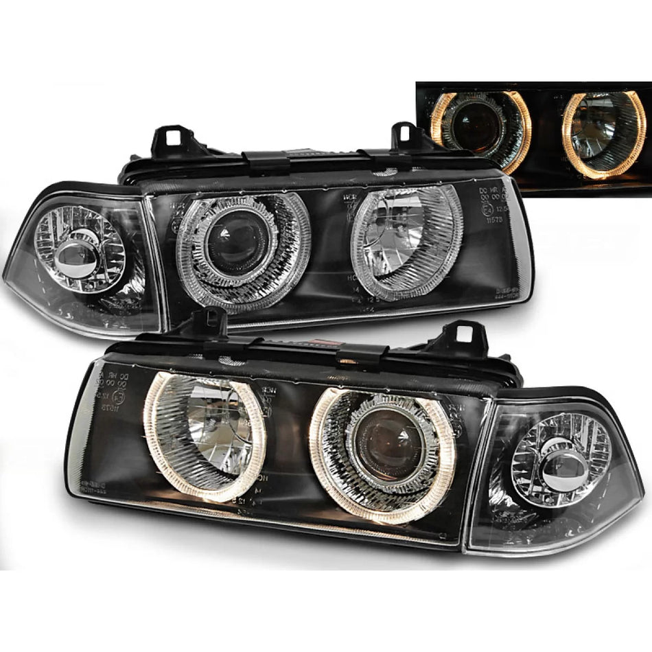 Fari Angel Eyes Neri Anteriori per BMW E36 Coupe Cabrio 12.90-08.99