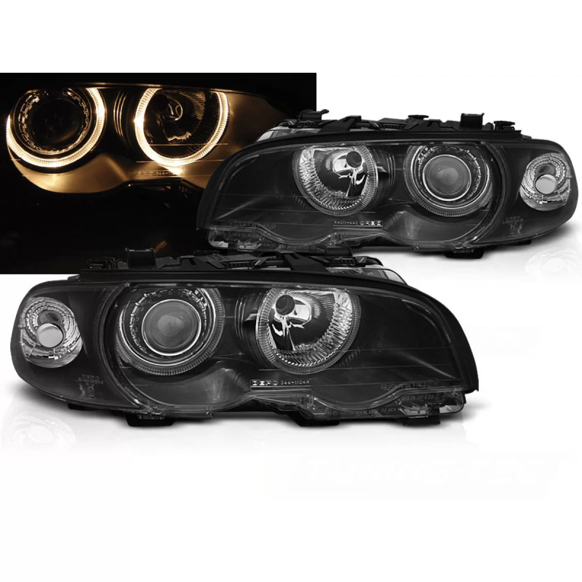 Fari Angel Eyes Neri Anteriori per BMW E46 Coupe Cabrio 04.99-03