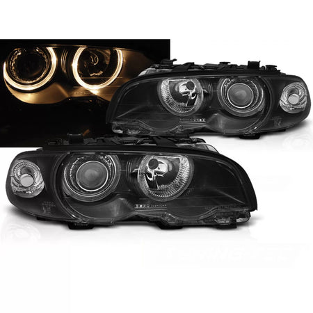 Fari Angel Eyes Neri Anteriori per BMW E46 Coupe Cabrio 04.99-03