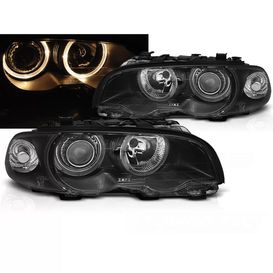 Fari Angel Eyes Neri Anteriori per BMW E46 Coupe Cabrio 04.99-03