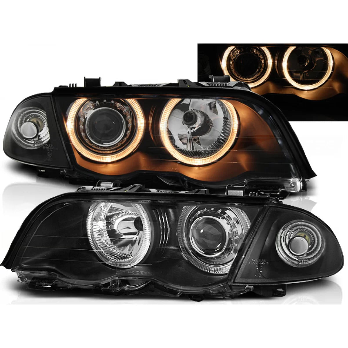 Fari Angel Eyes Neri Anteriori per BMW E46 05.98-08.01 S/t
