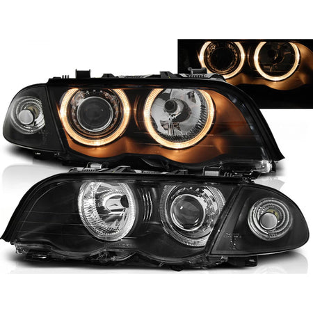 Fari Angel Eyes Neri Anteriori per BMW E46 05.98-08.01 S/t