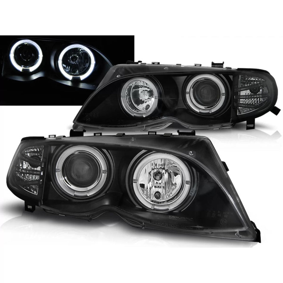 Fari Angel Eyes Neri Anteriori per BMW E46 09.01-03.05