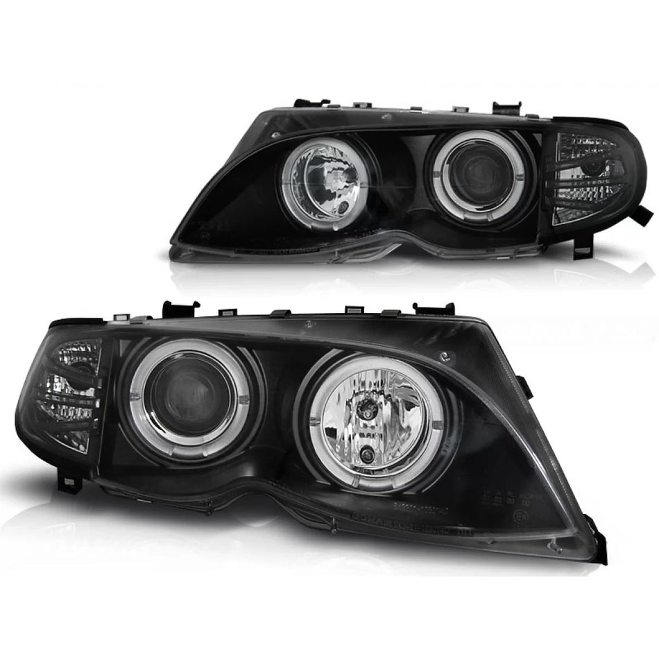 Fari Angel Eyes Neri Anteriori per BMW E46 09.01-03.05