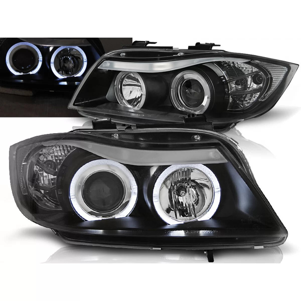 Fari Angel Eyes Neri Anteriori per BMW E90 E91 03.05-08.08