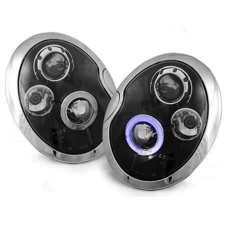 Fari Angel Eyes Neri Anteriori per BMW Mini Cooper 01-04
