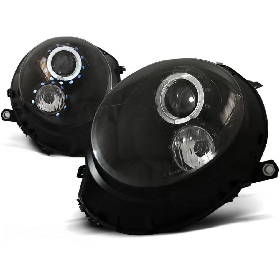 Fari Angel Eyes Neri Anteriori per BMW Mini Cooper 06-14