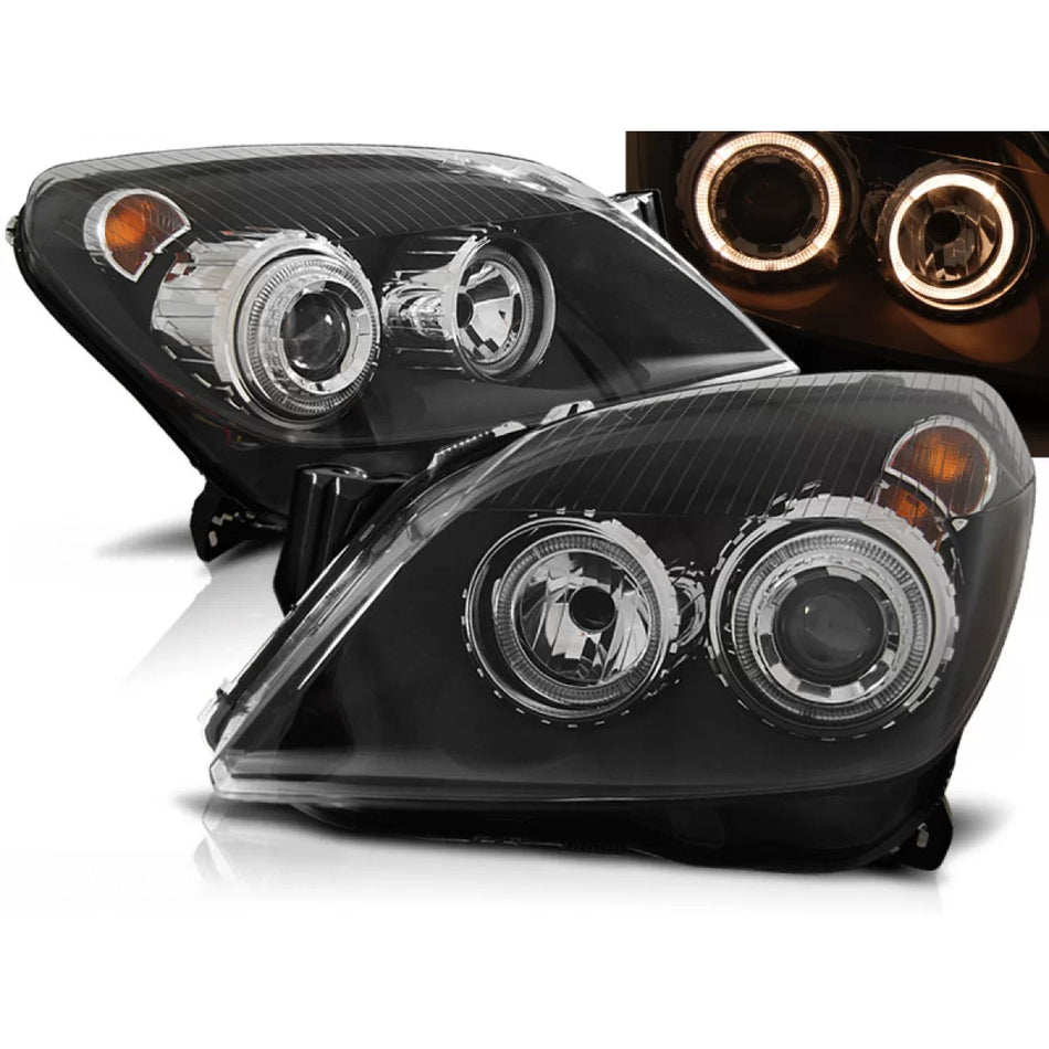 Fari Angel Eyes Neri Anteriori per Opel Astra H 03.04-09