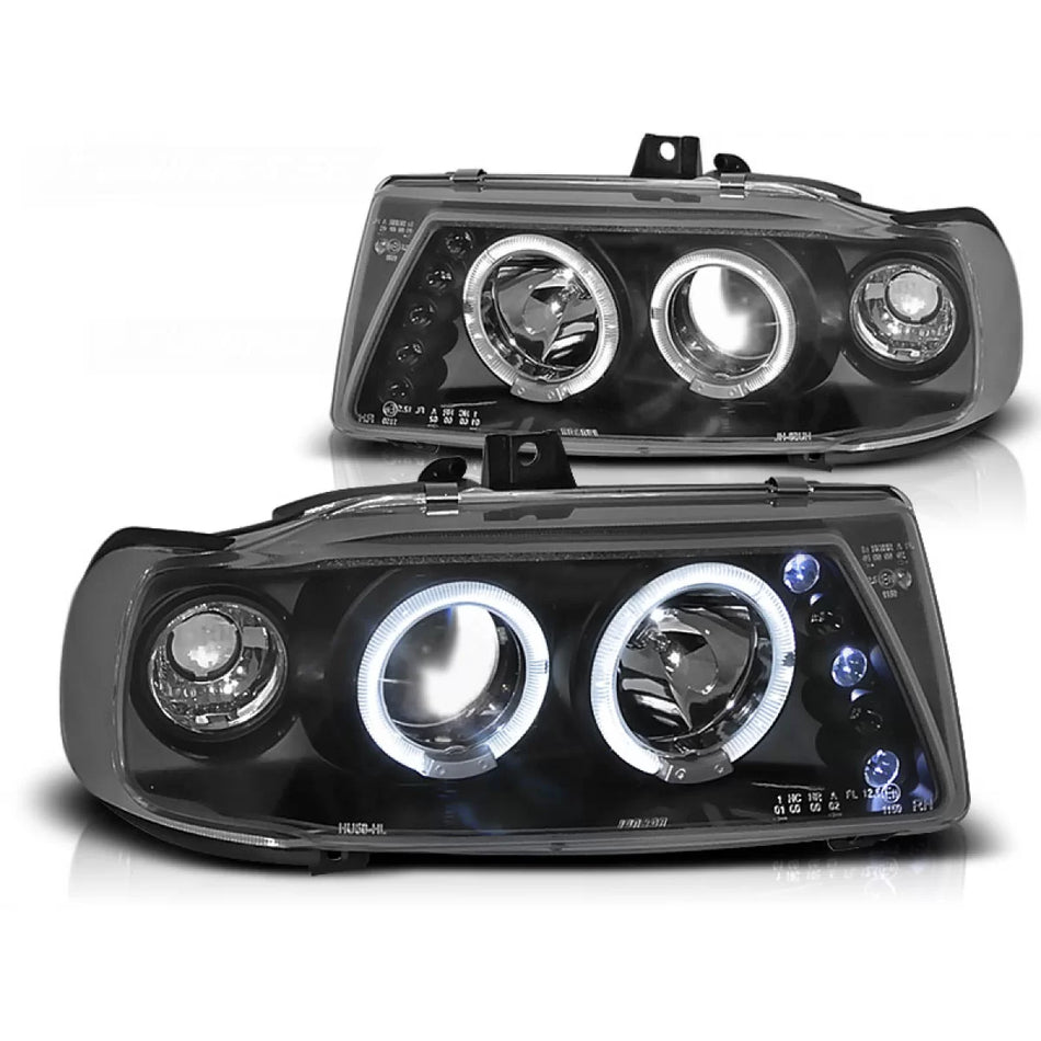Fari Angel Eyes Neri Anteriori per Seat Ibiza Cordoba Polo 10.93-08.99
