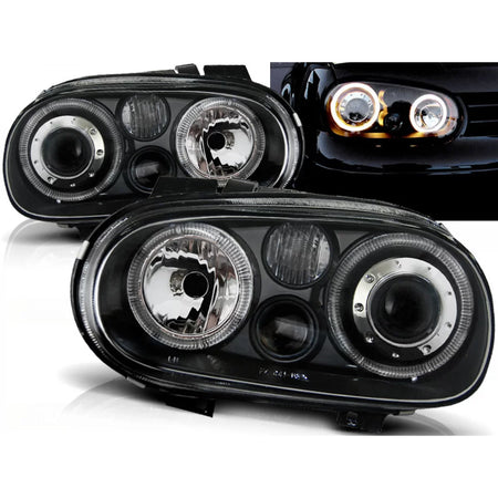 Fari Angel Eyes Neri Anteriori per Volkswagen Golf 4 09.97-09.03