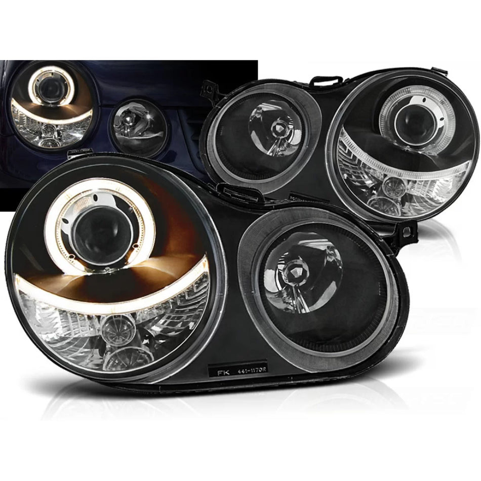 Fari Angel Eyes Neri Anteriori per VW Polo 9N 11.01-04.05