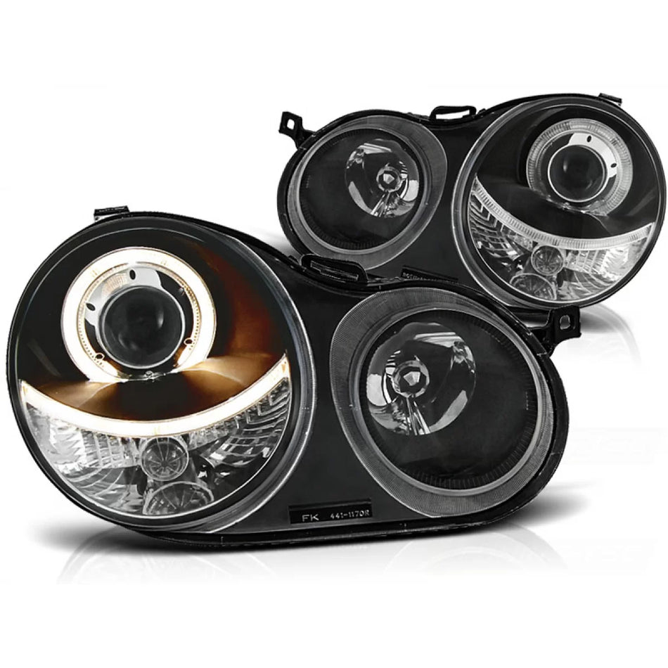 Fari Angel Eyes Neri Anteriori per VW Polo 9N 11.01-04.05