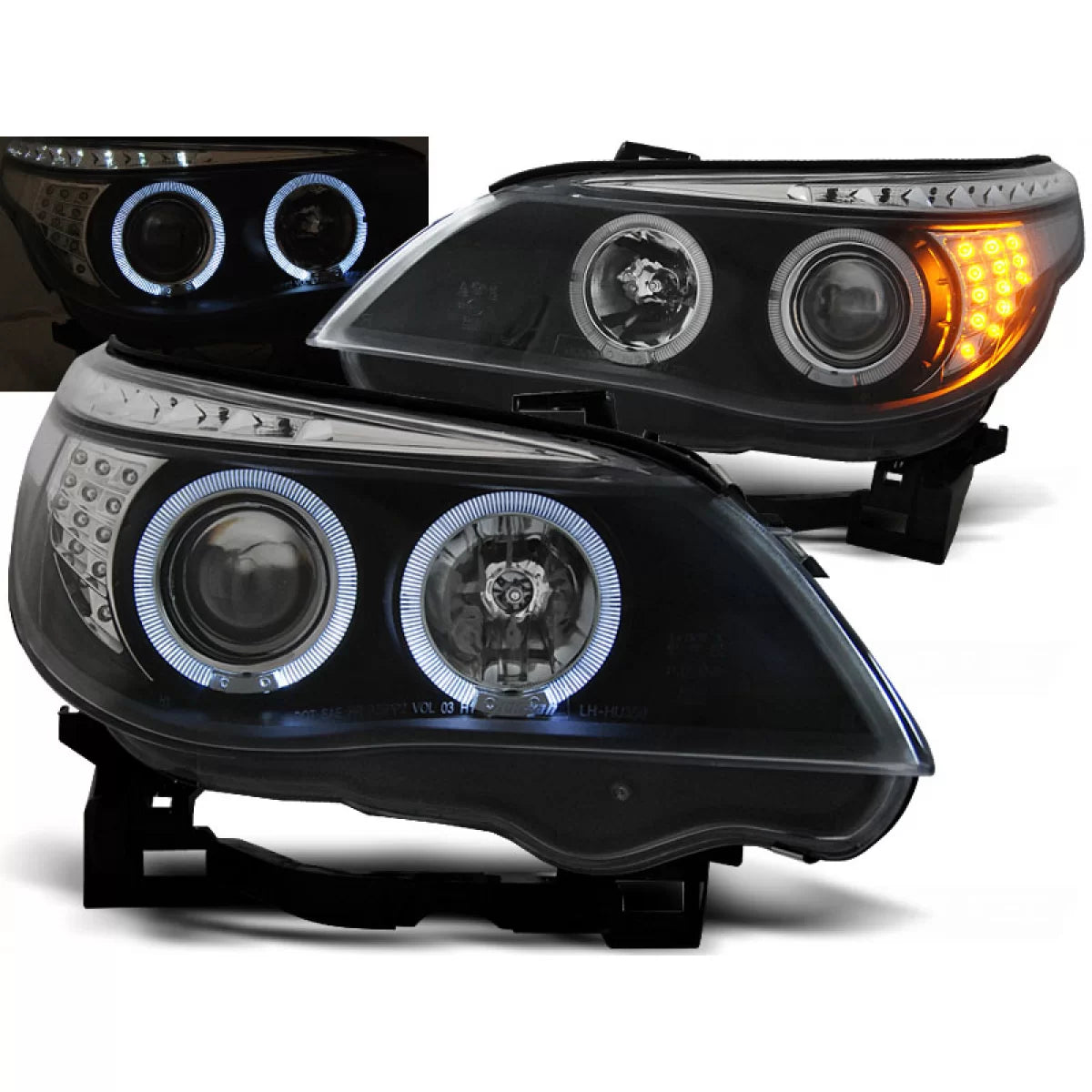 Fari Anteriori LED Angel Eyes Neri con Indicatori BMW E60 E61 03-07