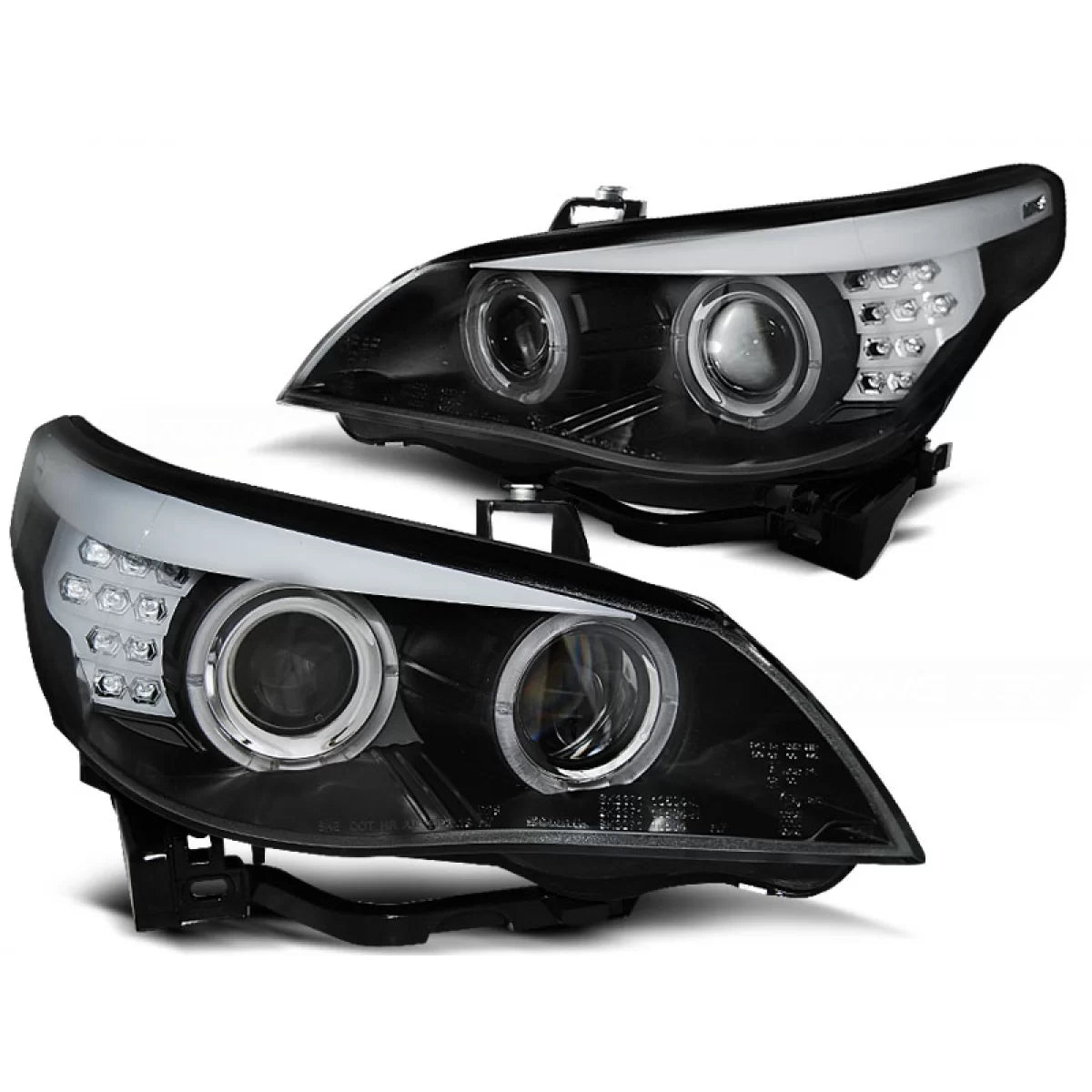 Fari Angel Eyes LED Neri con Indicatori per BMW E60 E61 03-07