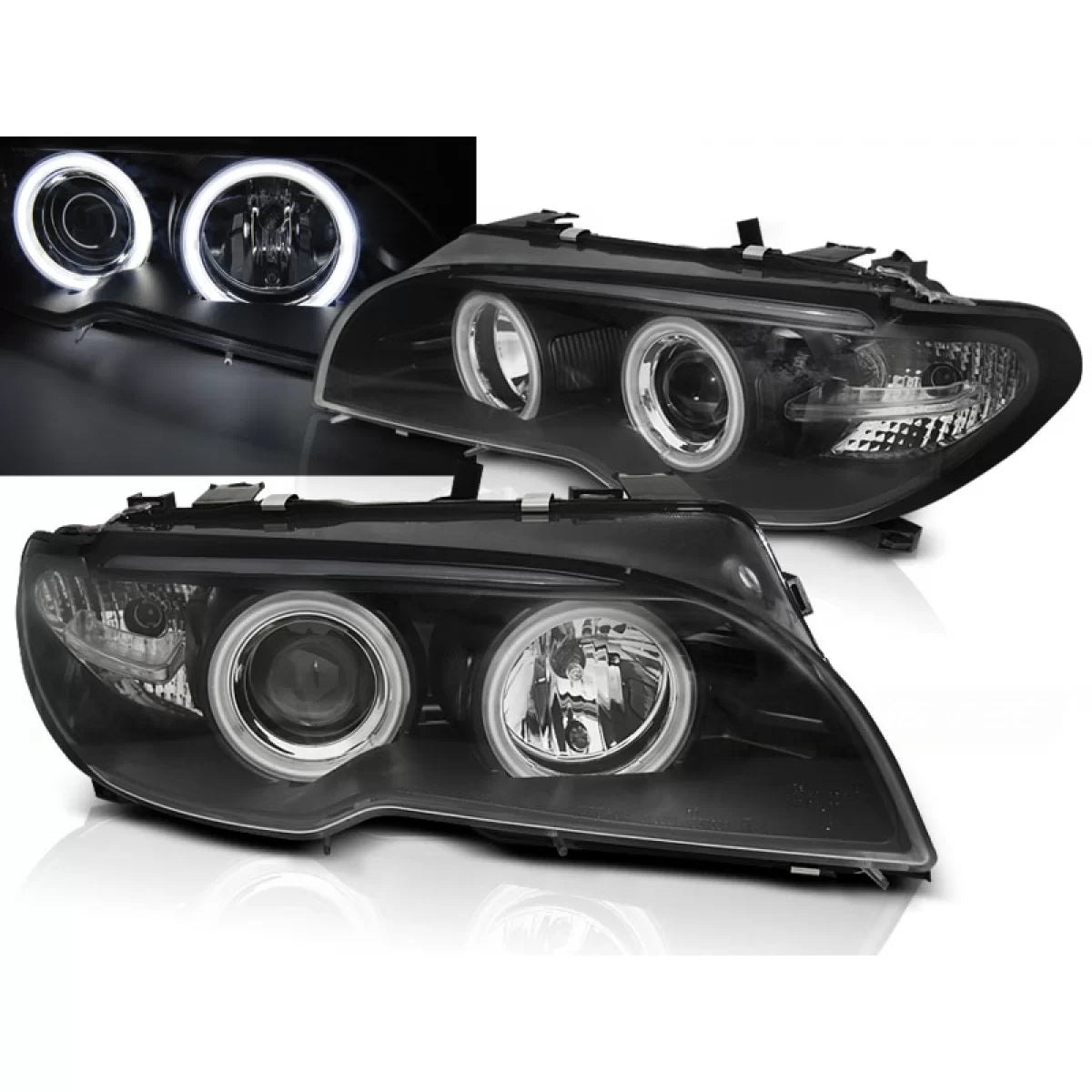 Fari Angel Eyes CCFL Neri Anteriori per BMW E46 Coupe Cabrio 04.03-06