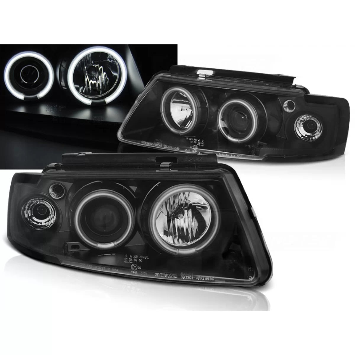 Fari Angel Eyes CCFL Neri Anteriori per VW Passat B5 3B 96-08