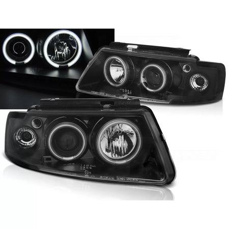 Fari Angel Eyes CCFL Neri Anteriori per VW Passat B5 3B 96-08