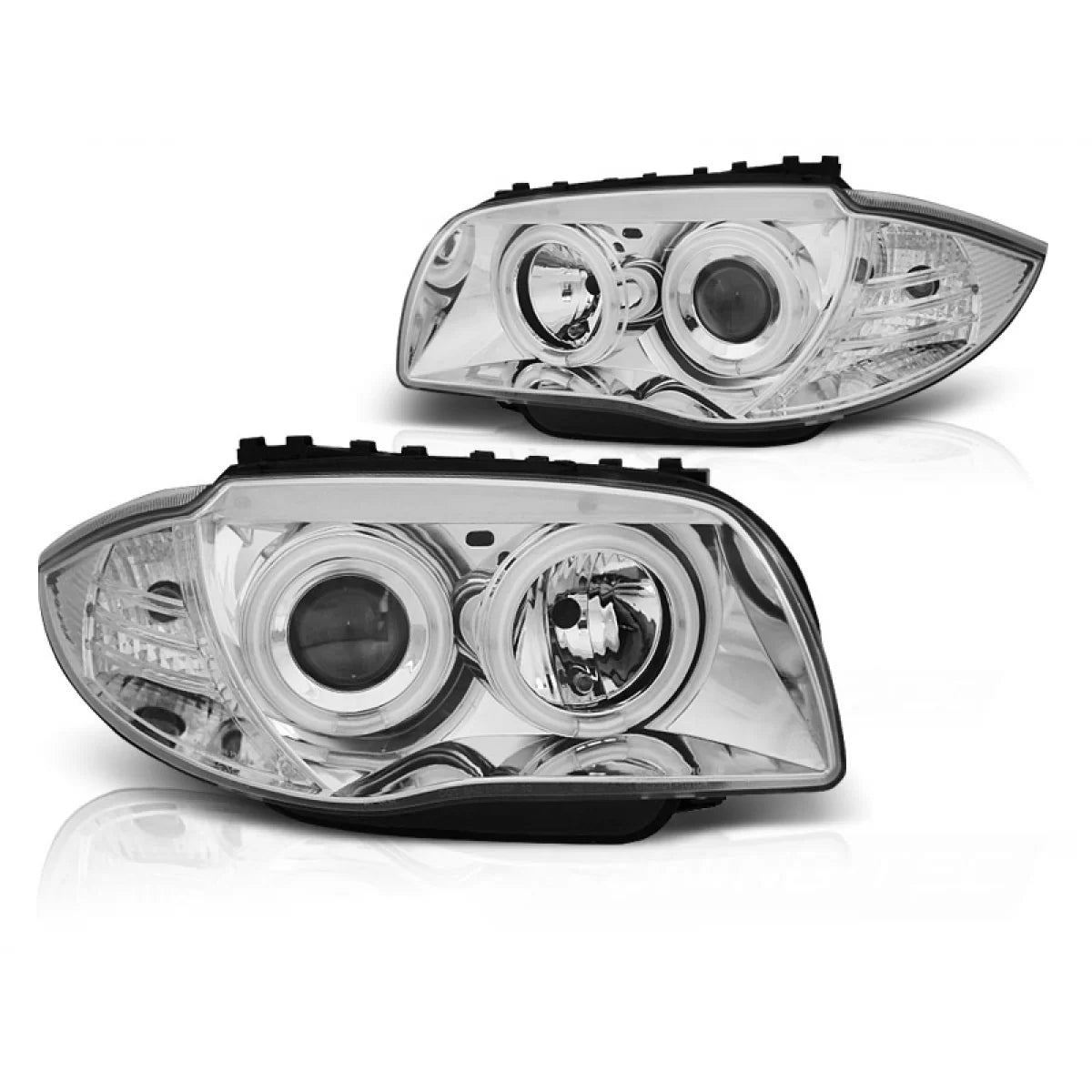 Fari Angel Eyes CCFL Cromati Anteriori per BMW 1 E81 E82 E87 E88 04-11