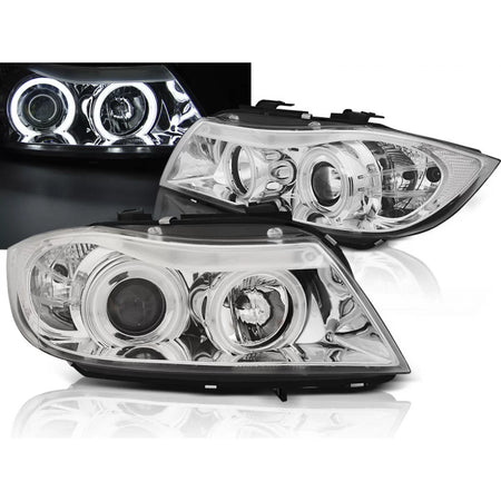 Fari Angel Eyes CCFL Cromati Anteriori per BMW E90 E91 03.05-08.08