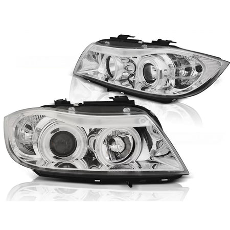 Fari Angel Eyes CCFL Cromati Anteriori per BMW E90 E91 03.05-08.08