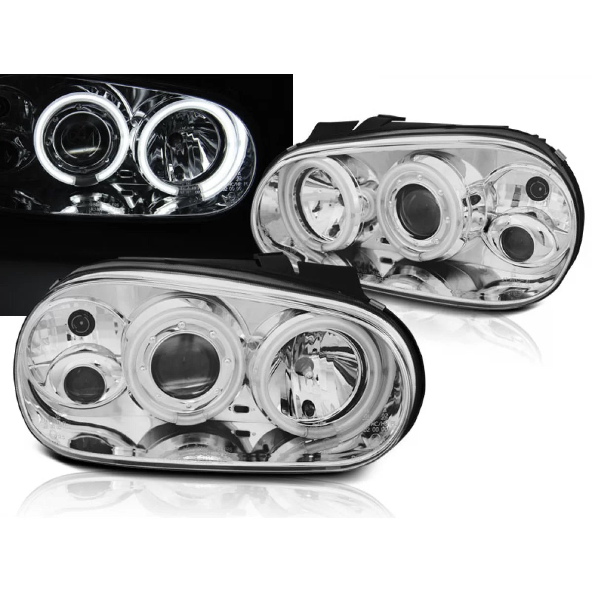 Fari Angel Eyes CCFL Cromati Anteriori per Volkswagen Golf 4 09.97-09.03