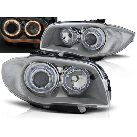 Fari Angel Eyes Cromati Anteriori per BMW 1 E81 E82 E87 E88 04-11