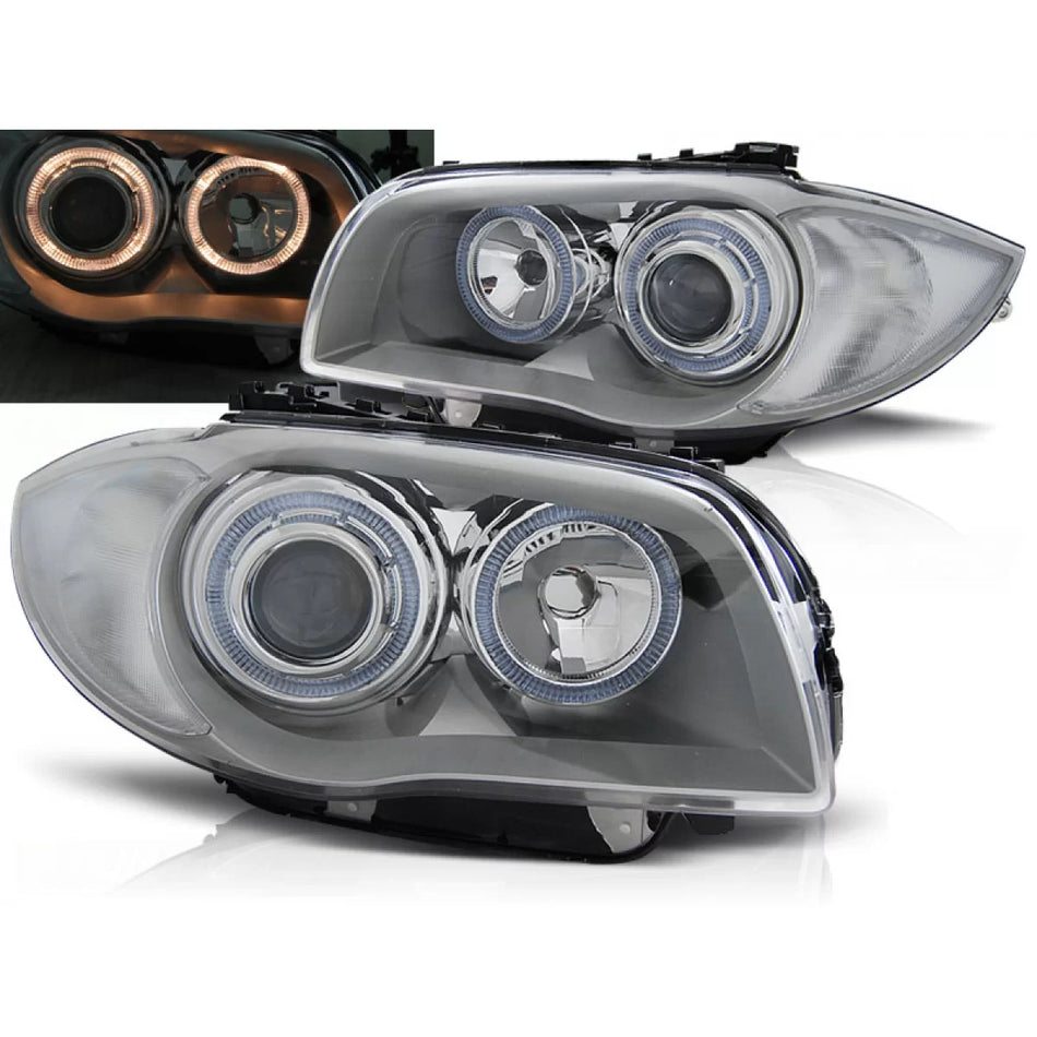 Fari Angel Eyes Cromati Anteriori per BMW 1 E81 E82 E87 E88 04-11
