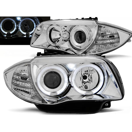 Fari Angel Eyes Cromati Anteriori per BMW 1 E81 E82 E87 E88 04-11