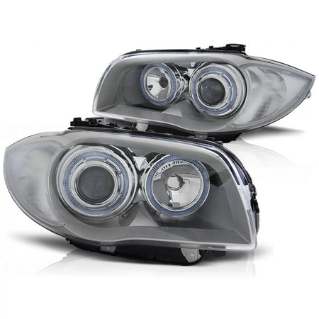 Fari Angel Eyes Cromati Anteriori per BMW 1 E81 E82 E87 E88 04-11