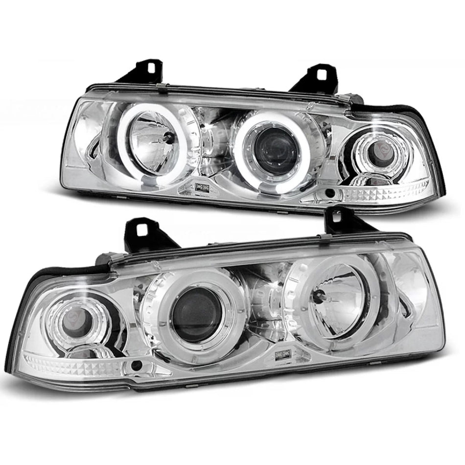 Fari Angel Eyes Cromati Anteriori per BMW E36 12.90-08.99 S/c/t