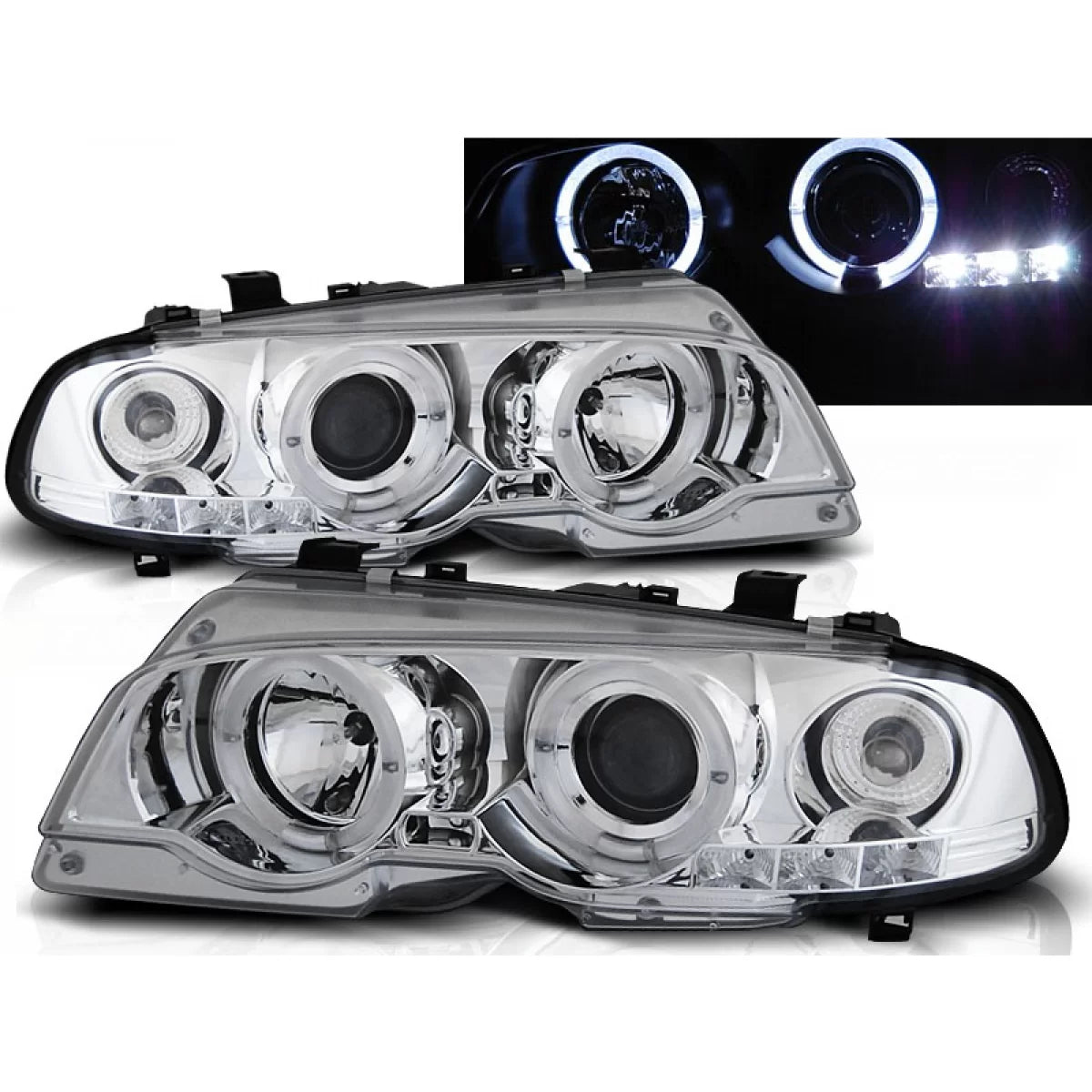 Fari Angel Eyes Cromati Anteriori per BMW E46 Coupe 04.99-03.03