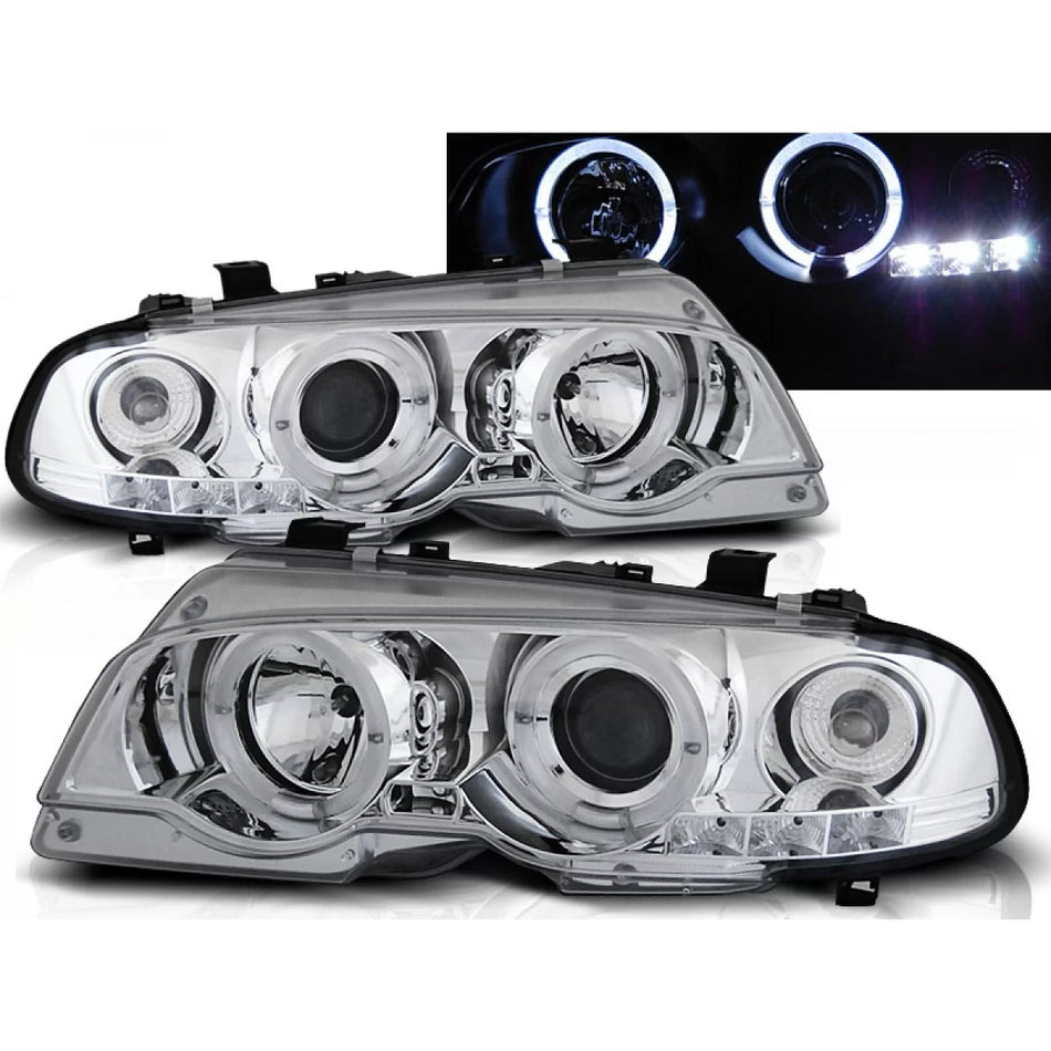 Fari Angel Eyes Cromati Anteriori per BMW E46 Coupe 04.99-03.03